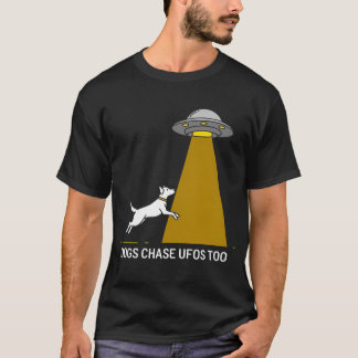 Honden jagen ook op UFO's - Funny Alien & Hondenli T-shirt