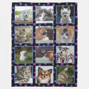Honden Katten Blauw Paars Roze Pootafdrukken Huisd Fleece Deken