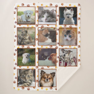 Honden Katten Paw Prints Aangepaste Fotocollage Sherpa Deken