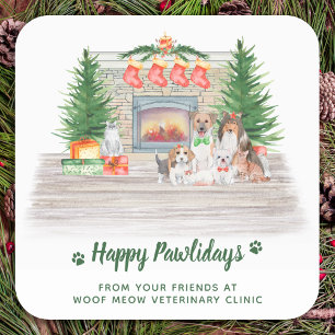 Honden Katten Puppies Keuken Happy Pawlidays Kerst Vierkante Sticker