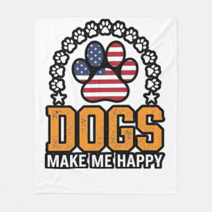 Honden maken me gelukkig Patriottische Poot Vintag Fleece Deken