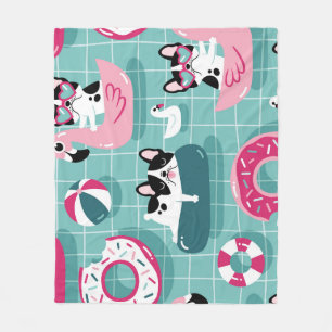 Honden met zwembaddrijvers,  dessin. fleece deken