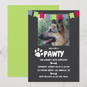 Honden- of puppy-verjaardagsfeest foto uitnodiging