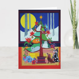 Honden onder de kerstboom feestdagen kaart