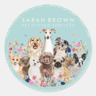Honden op Floral Lijst Ronde Sticker