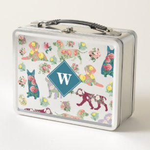 Honden Patroon en  Waterverf bloemen monogram