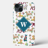 Honden Patroon en  Waterverf bloemen monogram Case-Mate iPhone Case (Achterkant)