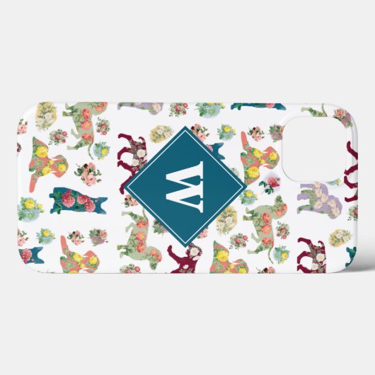 Honden Patroon en  Waterverf bloemen monogram Case-Mate iPhone Case (Achterkant (horizontaal))