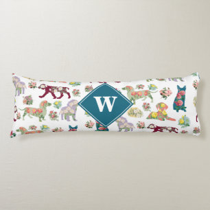 Honden Patroon en Waterverf bloemen monogram Lichaamskussen
