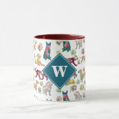 Honden Patroon & Flowers Monogram Mok (Midden)