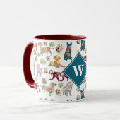 Honden Patroon & Flowers Monogram Mok (Voorkant links)