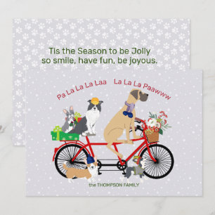 Honden rijden op een fiets Cadeaus mand Kerst Kaart