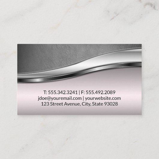 Honden Roedel | Roze Metallic Grijs Leer Visitekaartje (Achterkant)