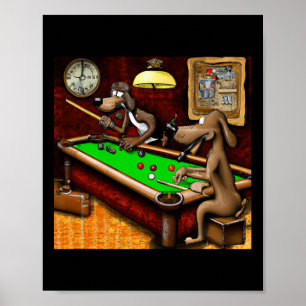Honden spelen biljart poster