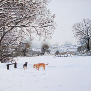 Honden spelen in het sneeuwscène-landschap latte mok