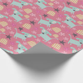 Honden, sterren en bloemen cadeaupapier (Hoek)