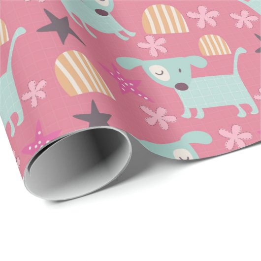 Honden, sterren en bloemen cadeaupapier (Rol Hoek)