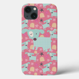 Honden, sterren en bloemen iPhone 13 hoesje