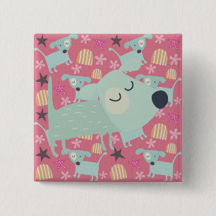 Honden, sterren en bloemen vierkante button 5,1 cm