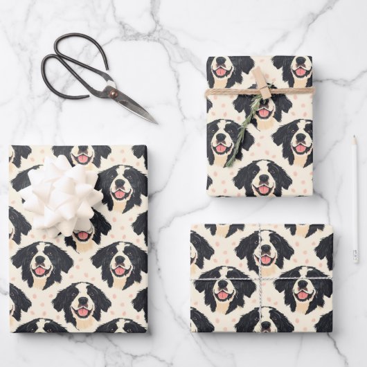 Honden & Stippen op Cream Inpakpapier Vel (Voorkant)