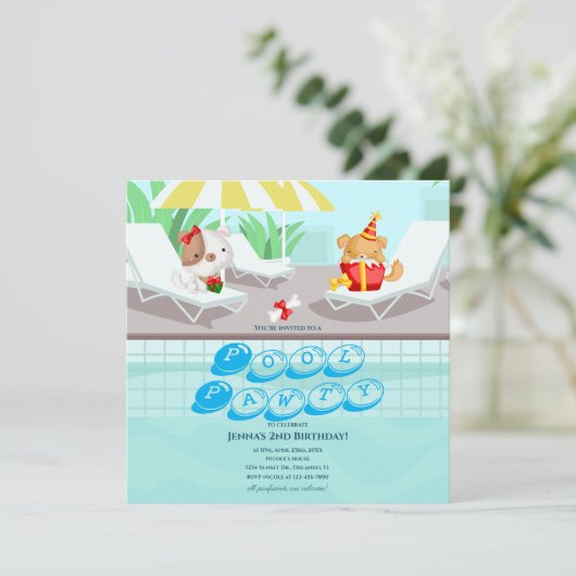 Honden Teal Pool Feest Verjaardagsuitnodiging Kaart (Staand voorkant)