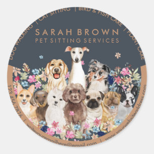 Honden Tekenen met Bloemenkader Ronde Sticker