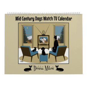 Honden uit het midden van de eeuw kijken tv kalender