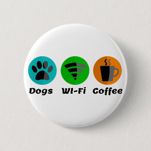 Honden Wi-Fi en koffie Ronde Button 5,7 Cm