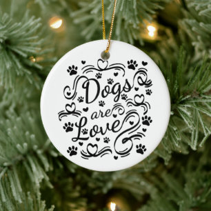 Honden zijn liefdespokken en hart-en-schrijftypogr keramisch ornament
