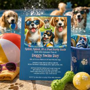 Honden Zwemdag Zwembad Feest Uitnodiging Flyer