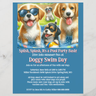 Honden Zwemdag Zwembad Feest Uitnodiging Flyer