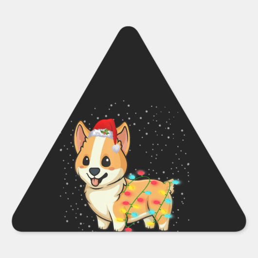 hondencadeau | Kerstverlichting Corgi Driehoek Sticker (Voorkant)