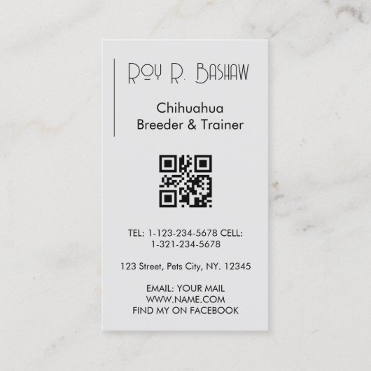 Hondenfokker Trainer Chihuahua Dieren QR Code Visitekaartje (Achterkant)
