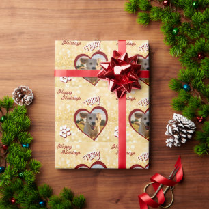 Hondenfoto hart en naam kerst gelukkig feestdagen cadeaupapier