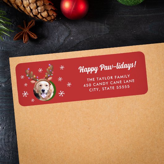Hondenfoto w/ Rendier Antler Pet Kerst Etiket