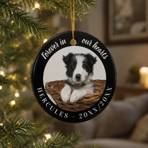 Hondenherdenking Voor Altijd In Onze Hartend Zwart Keramisch Ornament