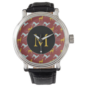 Hondenjaar Zodiac Verjaardag Monogram Romeinse cij Horloge
