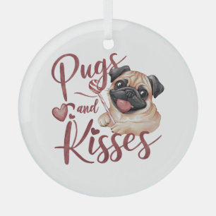 hondenkus .Pugs & Kisses Waterverf T-shirt Glas Ornament