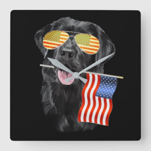 Hondenliefhebber Black Labrador USA American Flag Vierkante Klok