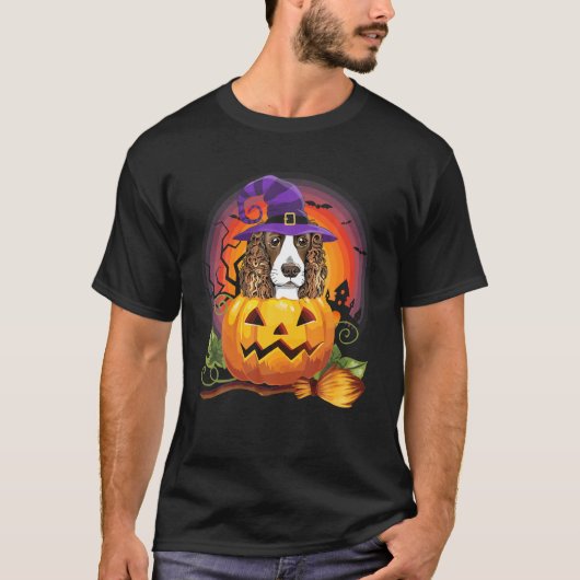 Hondenliefhebber Engels Cocker Spaniel Witch Pumpk T-shirt (Voorkant)