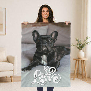 Hondenliefhebber Foto LIEFDE Pootafdruk Naam Fleece Deken