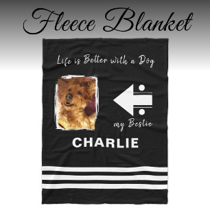 Hondenliefhebber foto naam zwart fleece deken