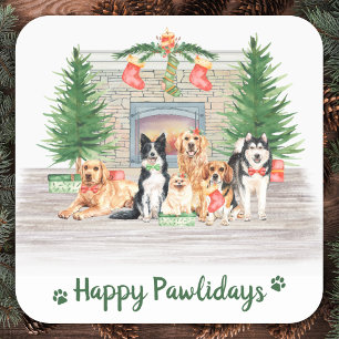 Hondenliefhebber Happy Pawlidays Kerstmis Vierkante Sticker