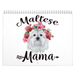 hondenliefhebber   Kute Maltese mama Dog Flowers F Kalender