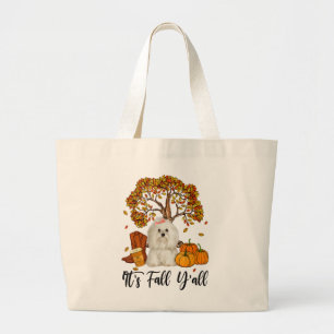 Hondenliefhebber Maltees Het is Herfst Y'all Pum Grote Tote Bag