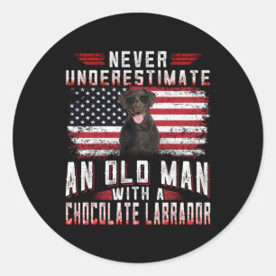 Hondenliefhebber Nooit oude Man labrador ondersc Ronde Sticker
