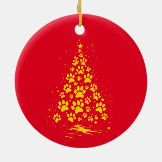 Hondenliefhebber Paw Print Kerstboom 4 Keramisch Ornament (Achterkant)