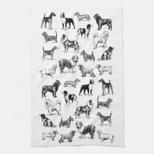 hondenliefhebber Vintage Zwarte & Witte Velden Theedoek