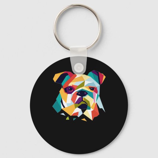Hondenliefhebbers | Bulldog Polygonal Abstract Gra Sleutelhanger (Voorkant)