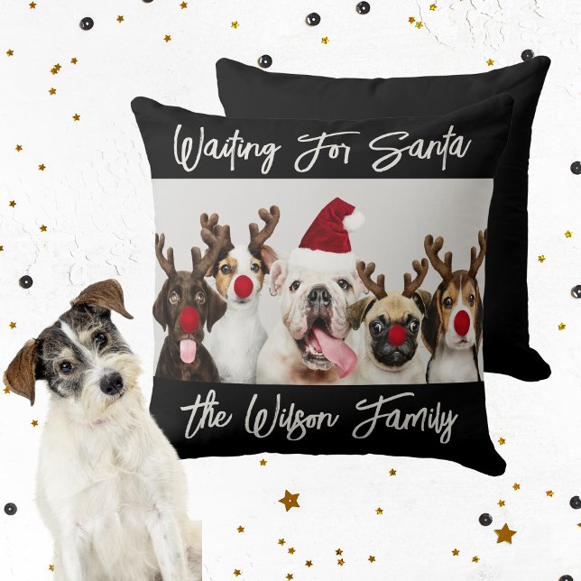 Hondenliefhebbers kerstkussen met familienaam kussen (Dog Lover's Christmas, Family Name Throw Pillow)